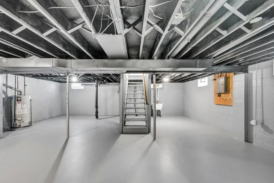 Explore a spacious, unfinished basement with potential for renovation in an Ohio home.